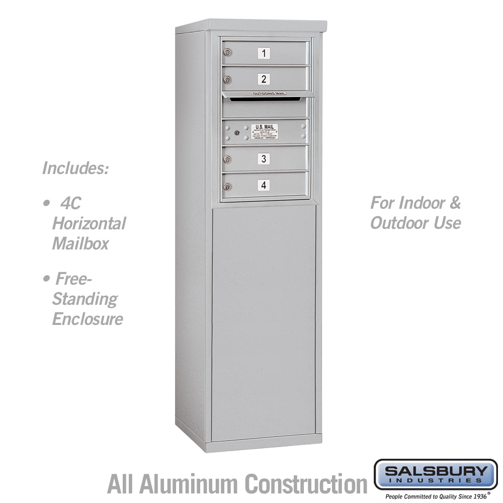 6 Door High Free-Standing 4C Horizontal Mailbox with 4 Doors in Aluminum with USPS Access