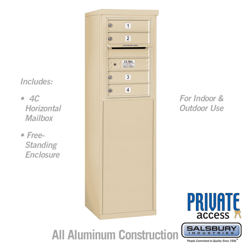 6 Door High Free-Standing 4C Horizontal Mailbox with 4 Doors in Sandstone with Private Access