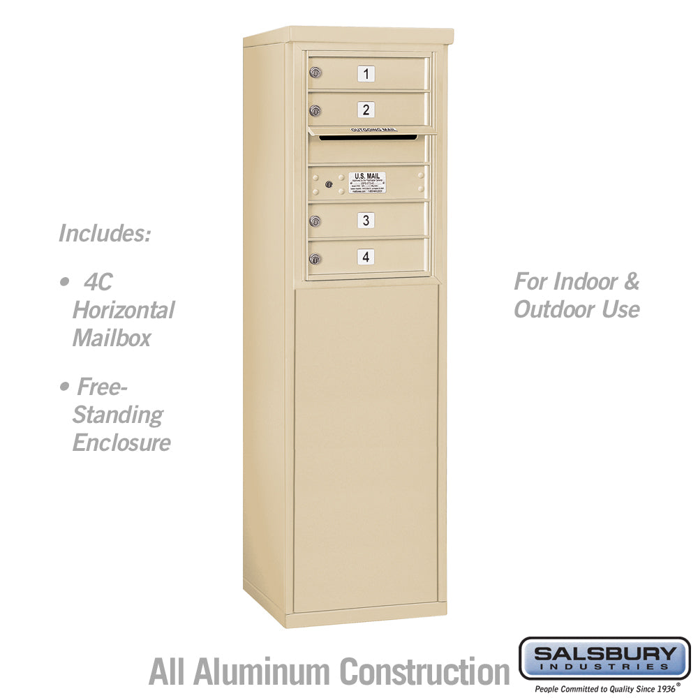 6 Door High Free-Standing 4C Horizontal Mailbox with 4 Doors in Sandstone with USPS Access