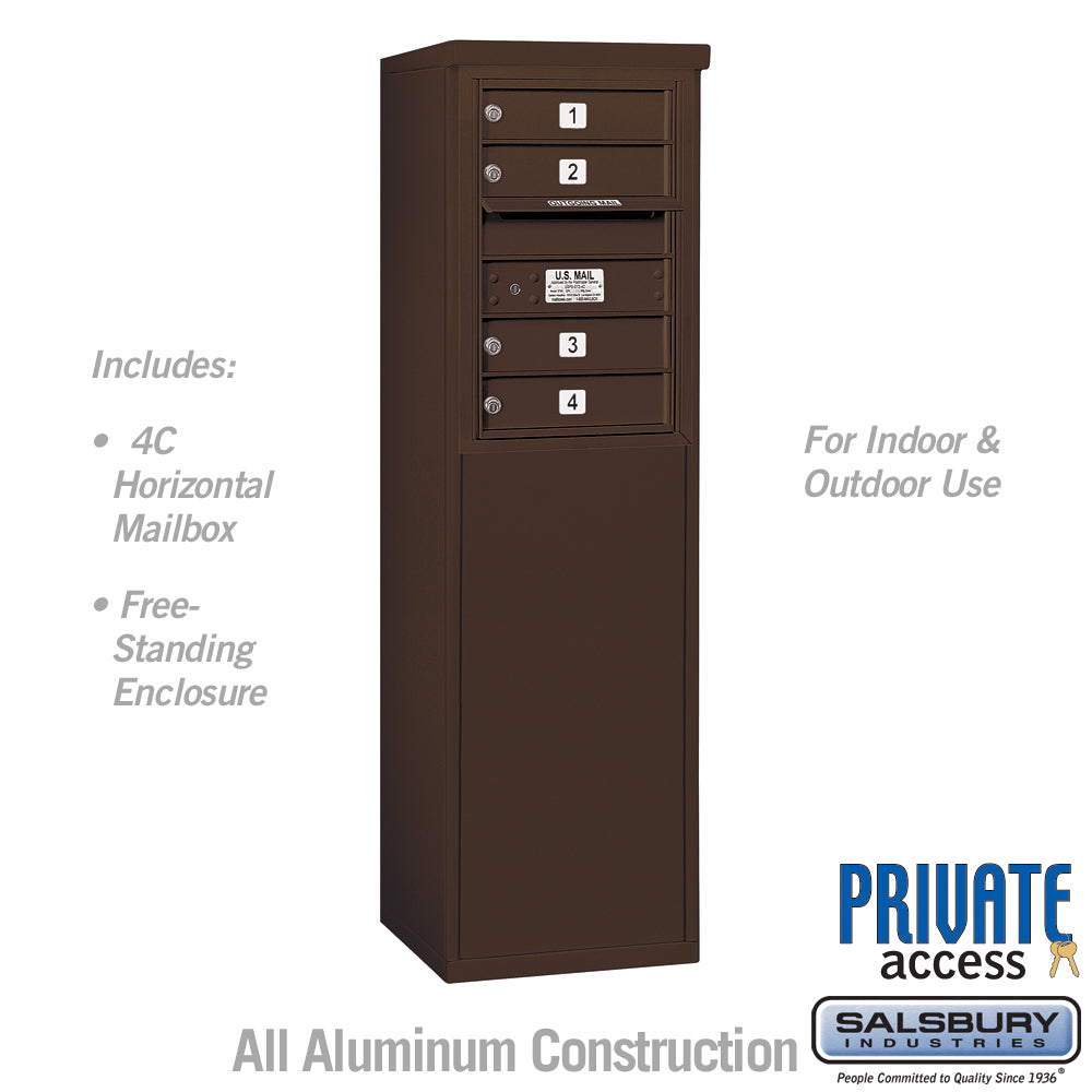 6 Door High Free-Standing 4C Horizontal Mailbox with 4 Doors in Bronze with Private Access