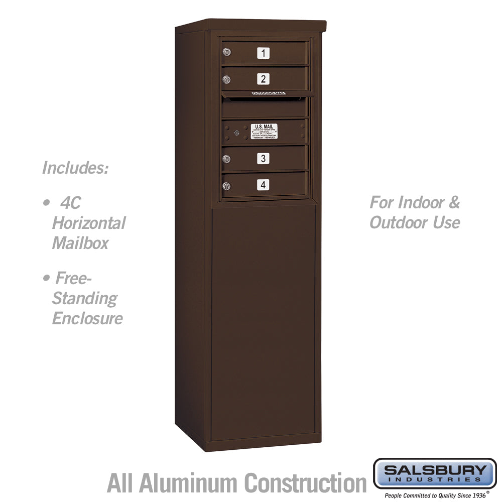 6 Door High Free-Standing 4C Horizontal Mailbox with 4 Doors in Bronze with USPS Access