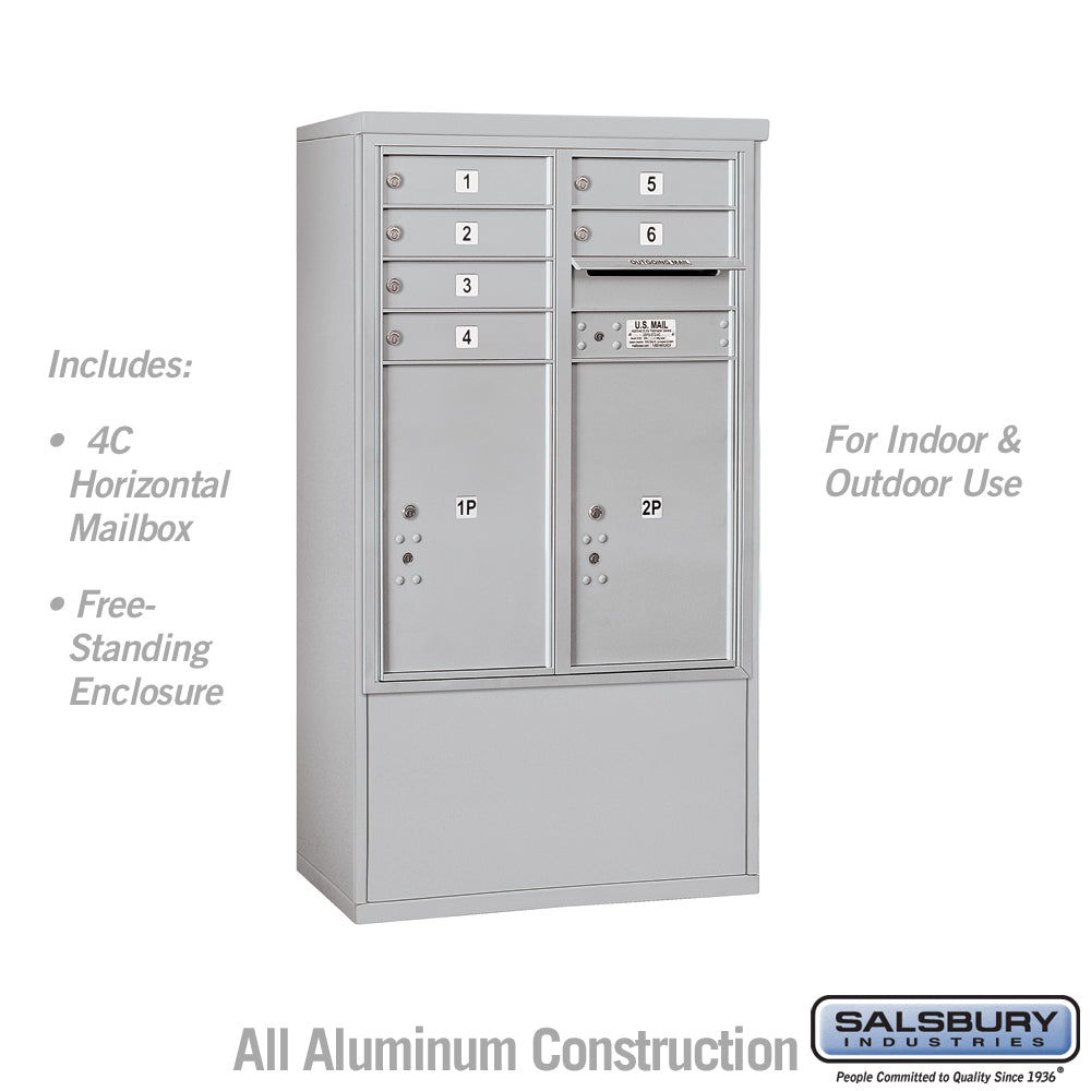 10 Door High Free-Standing 4C Horizontal Mailbox with 6 Doors and 2 Parcel Lockers in Aluminum with USPS Access