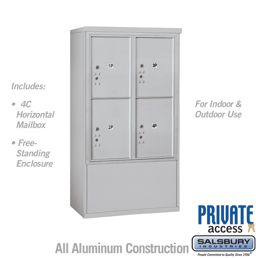10 Door High Free-Standing 4C Horizontal Parcel Locker with 4 Parcel Lockers in Aluminum with Private Access 