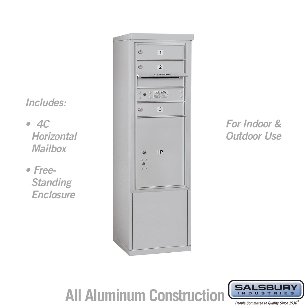 10 Door High Free-Standing 4C Horizontal Mailbox with 3 Doors and 1 Parcel Locker in Aluminum with USPS Access