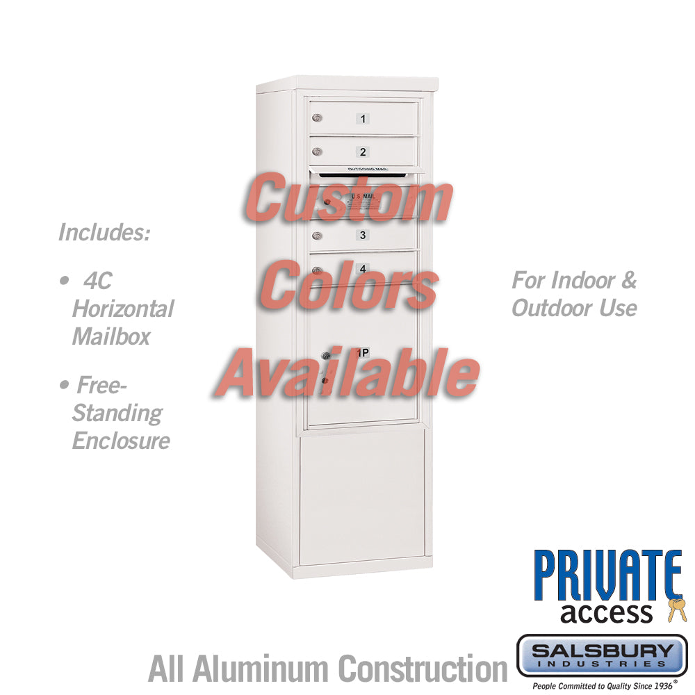 Free-Standing 4C Horizontal Mailbox Unit (Includes 3710S-04CFP Mailbox and 3910S-C Enclosure) - 10 Door High Unit (52 7/8 Inches) - Single Column - 4 MB1 Doors / 1 PL4.5 - Custom - Front Loading - Private Access