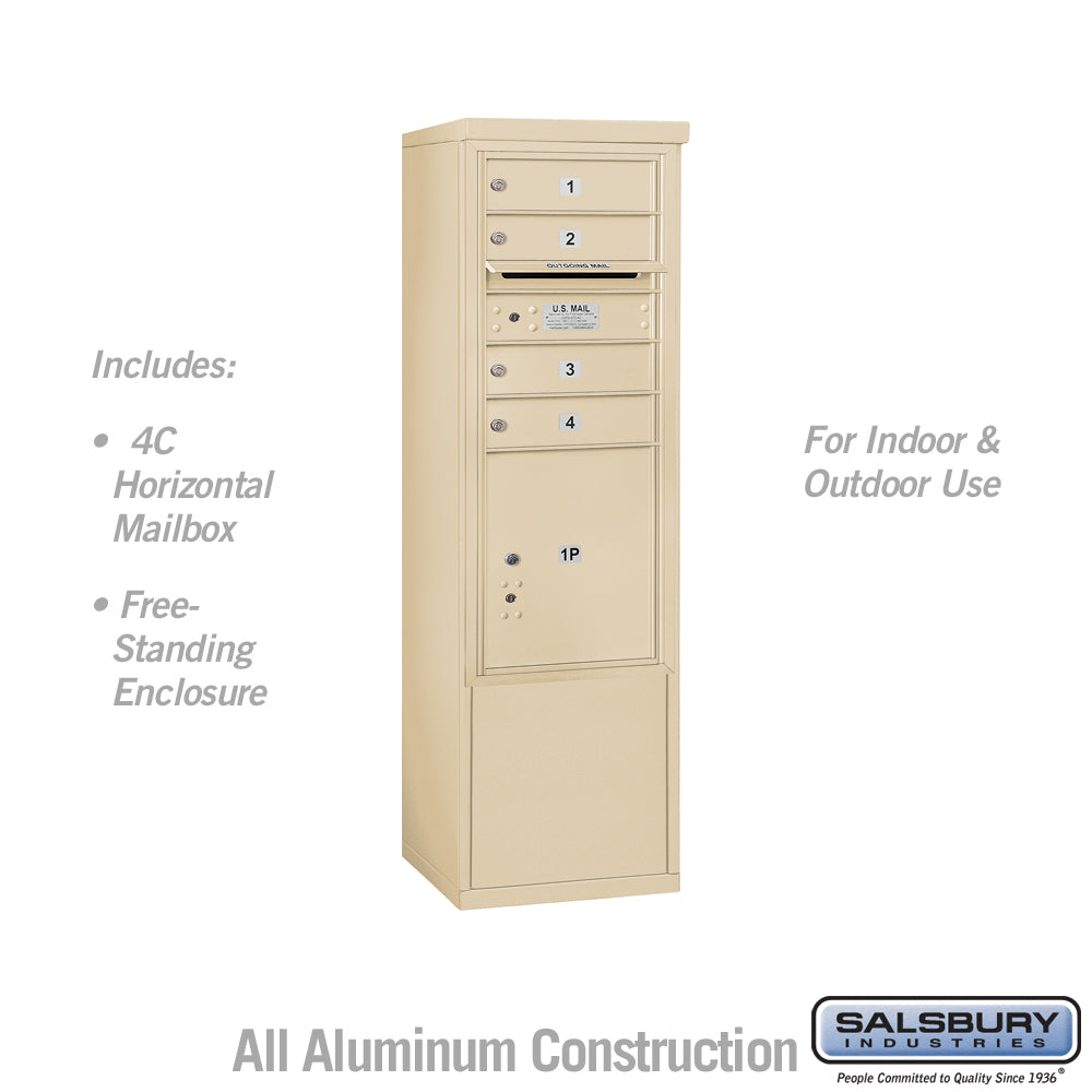 10 Door High Free-Standing 4C Horizontal Mailbox with 4 Doors and 1 Parcel Locker in Sandstone with USPS Access