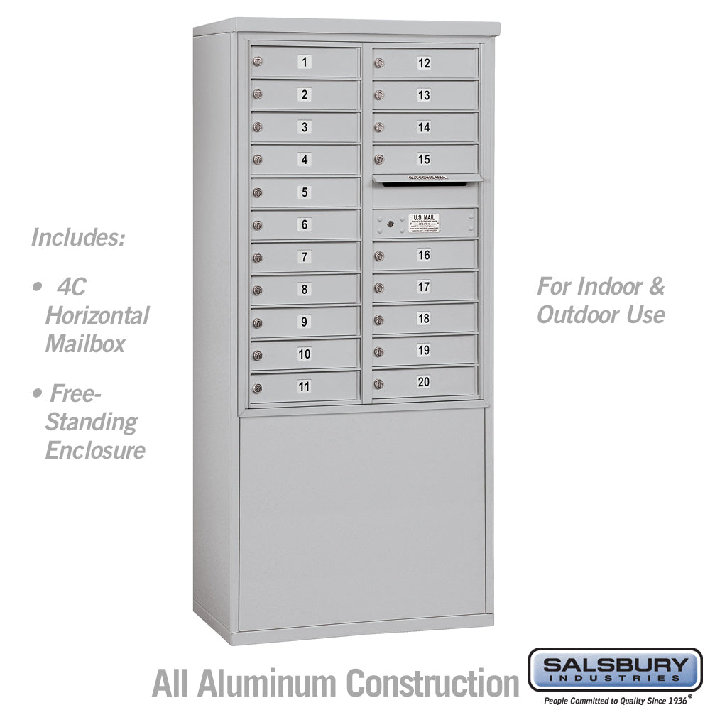 11 Door High Free-Standing 4C Horizontal Mailbox with 20 Doors in Aluminum with USPS Access