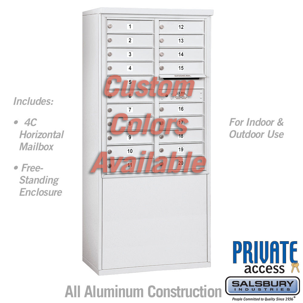 Free-Standing 4C Horizontal Mailbox Unit (Includes 3711D-20CFP Mailbox, 3911D-CST Enclosure and Master Commercial Lock) - 11 Door High Unit (69 3/8 Inches) - Double Column - 20 MB1 Doors - Custom Color - Front Loading - Private Access