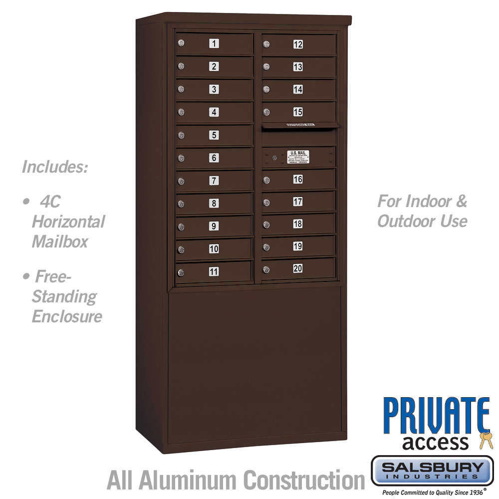 11 Door High Free-Standing 4C Horizontal Mailbox with 20 Doors in Bronze with Private Access