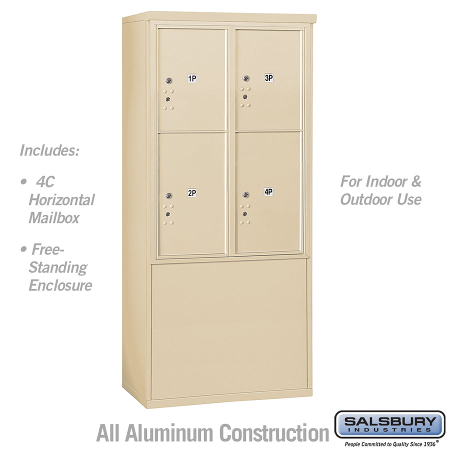 11 Door High Free-Standing 4C Horizontal Parcel Locker with 4 Parcel Lockers in Sandstone with USPS Access