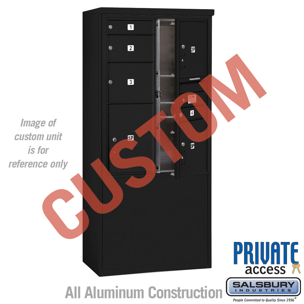 Free-Standing 4C Horizontal Mailbox Unit (Includes 3711D-CBFP Mailbox, 3911D-BLK Enclosure and Master Commercial Locks) - 11 Door High Unit (69 3/8 Inches) - Double Column - Custom Unit - Black - Front Loading - Private Access