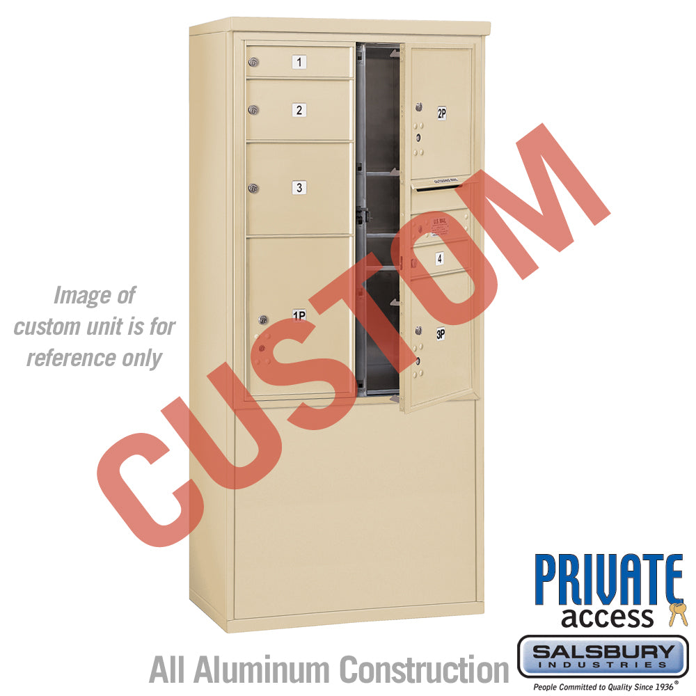 Free-Standing 4C Horizontal Mailbox Unit (Includes 3711D-CSFP Mailbox, 3911D-SAN Enclosure and Master Commercial Locks) - 11 Door High Unit (69 3/8 Inches) - Double Column - Custom Unit - Sandstone - Front Loading - Private Access