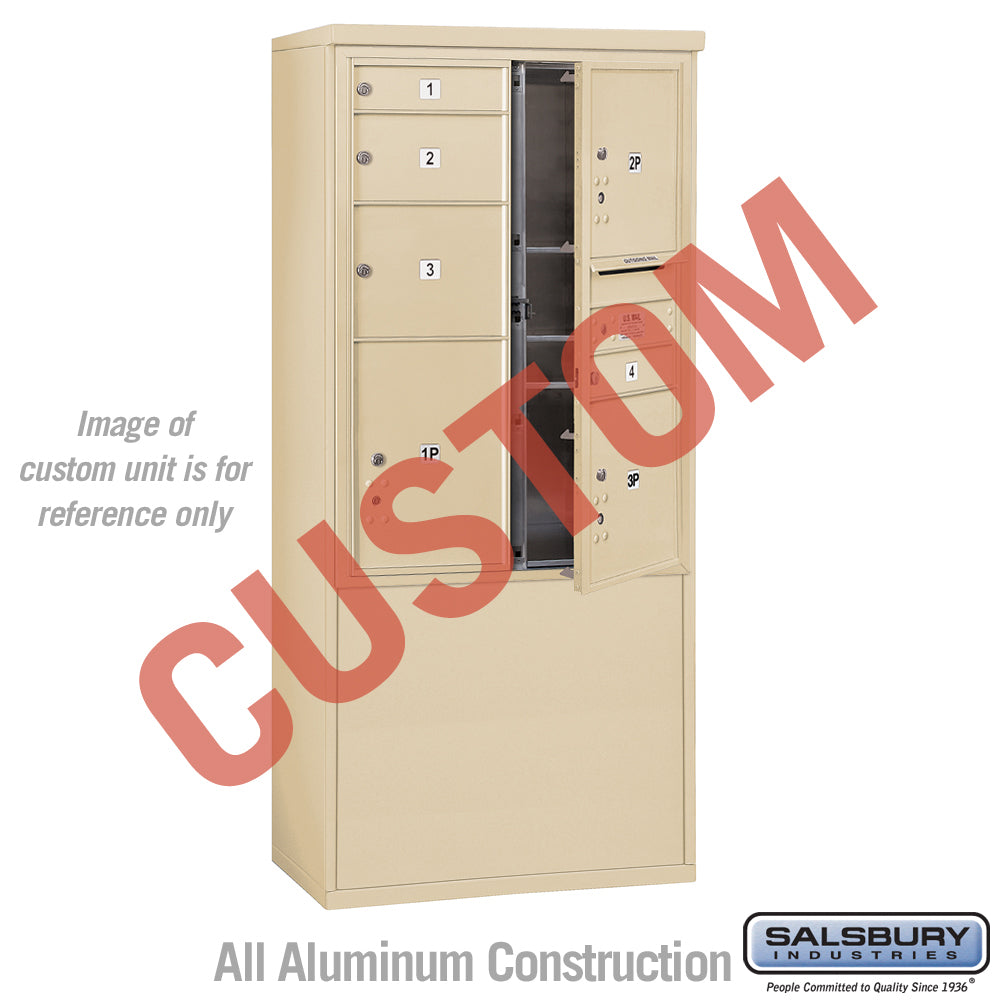 Free-Standing 4C Horizontal Mailbox Unit (Includes 3711D-CSFU Mailbox and 3911D-SAN Enclosure) - 11 Door High Unit (69 3/8 Inches) - Double Column - Custom Unit - Sandstone - Front Loading - USPS Access