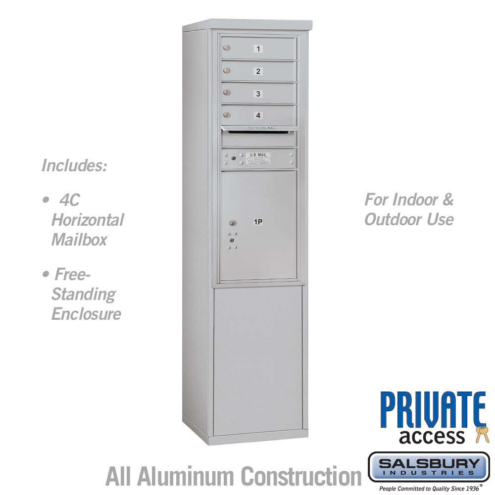 11 Door High Free-Standing 4C Horizontal Mailbox with 4 Doors and 1 Parcel Locker in Aluminum with Private Access