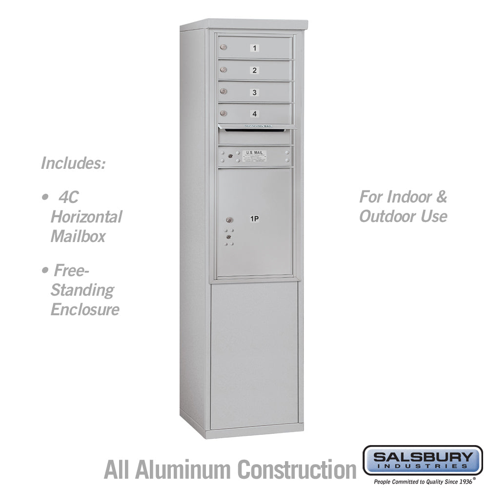 11 Door High Free-Standing 4C Horizontal Mailbox with 4 Doors and 1 Parcel Locker in Aluminum with USPS Access