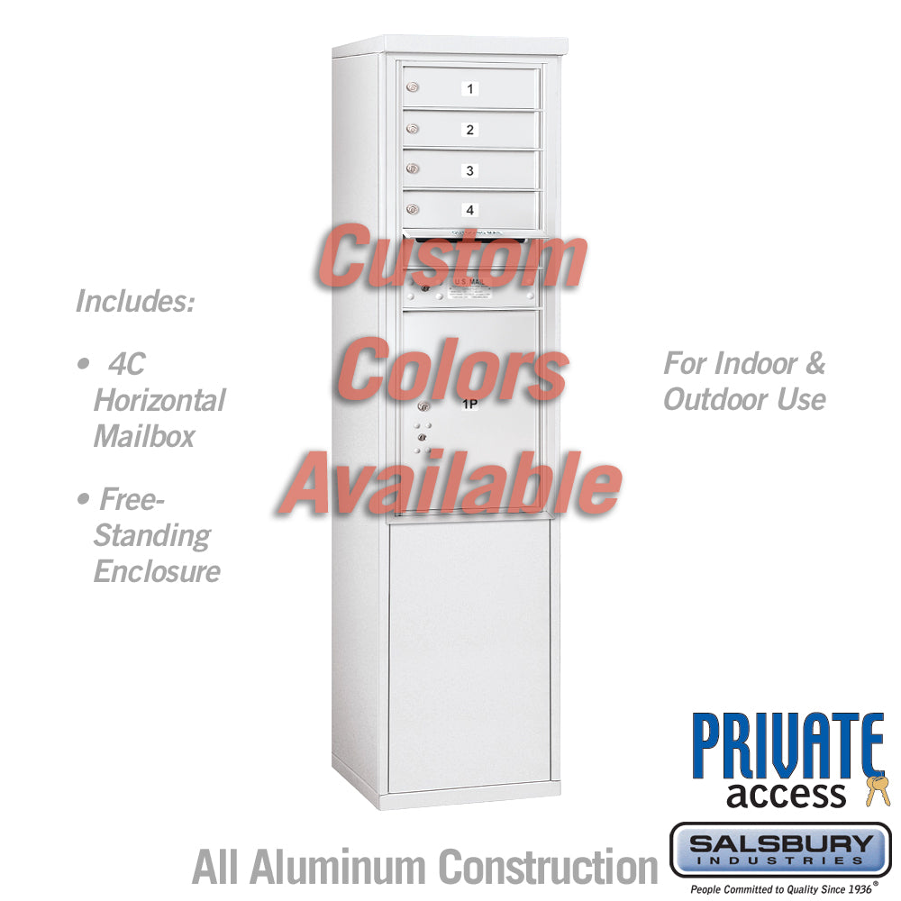 Free-Standing 4C Horizontal Mailbox Unit (Includes 3711S-04CFP Mailbox, 3911S-CST Enclosure and Master Commercial Locks) - 11 Door High Unit (69 3/8 Inches) - Single Column - 4 MB 1 Doors / 1 PL5 - Custom Color - Front Loading - Private Access