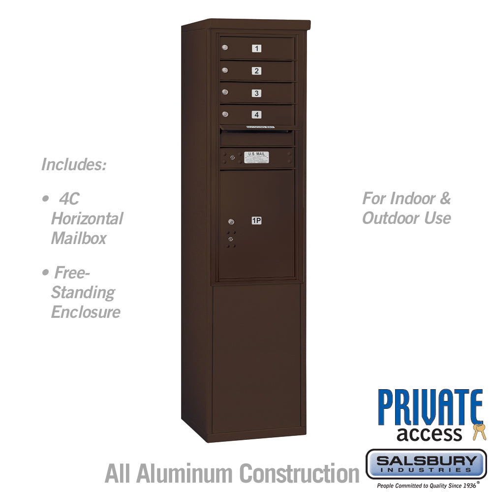 11 Door High Free-Standing 4C Horizontal Mailbox with 4 Doors and 1 Parcel Locker in Bronze with Private Access