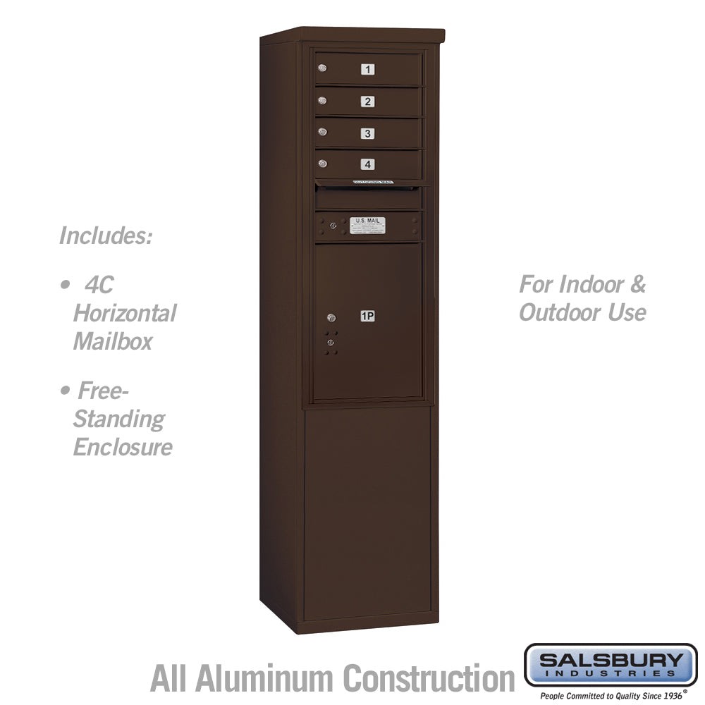 11 Door High Free-Standing 4C Horizontal Mailbox with 4 Doors and 1 Parcel Locker in Bronze with USPS Access