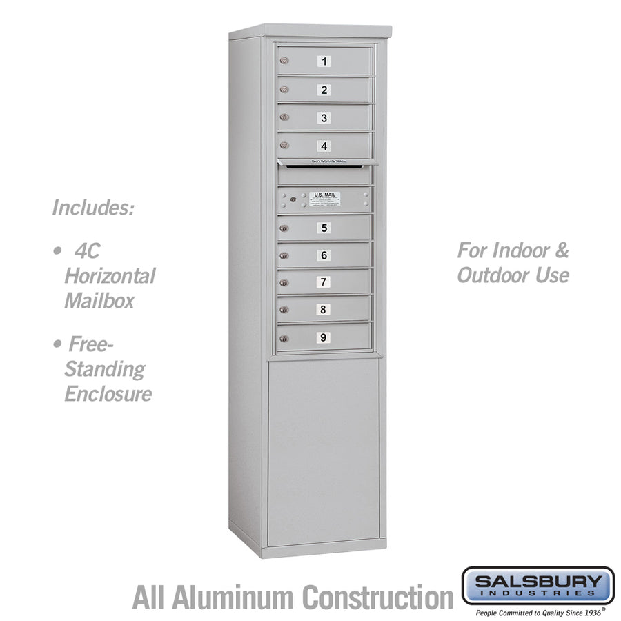 11 Door High Free-Standing 4C Horizontal Mailbox with 9 Doors in Aluminum with USPS Access