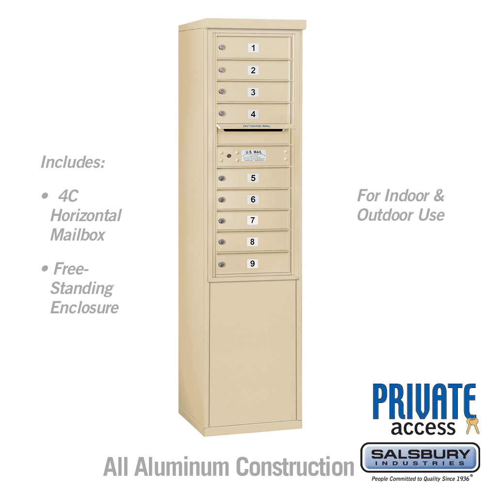 11 Door High Free-Standing 4C Horizontal Mailbox with 9 Doors in Sandstone with Private Access