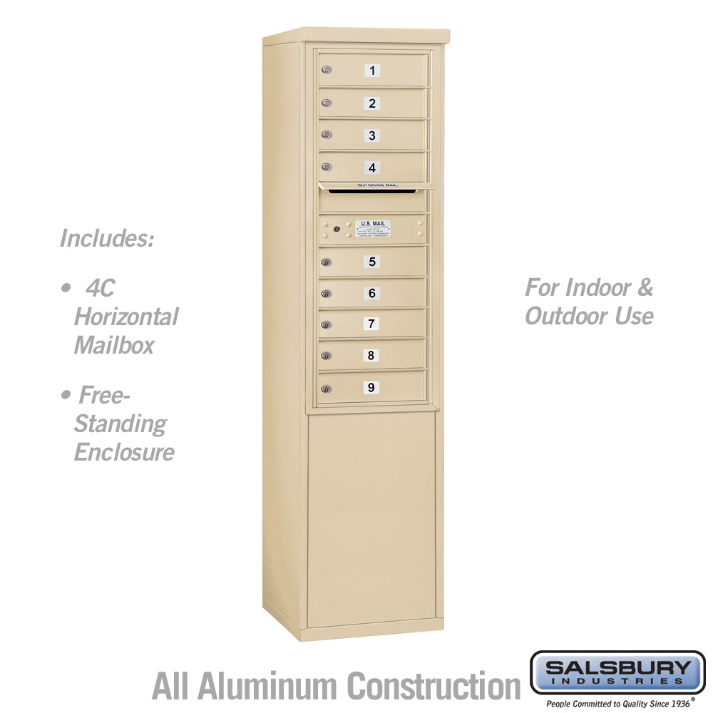 11 Door High Free-Standing 4C Horizontal Mailbox with 9 Doors in Sandstone with USPS Access