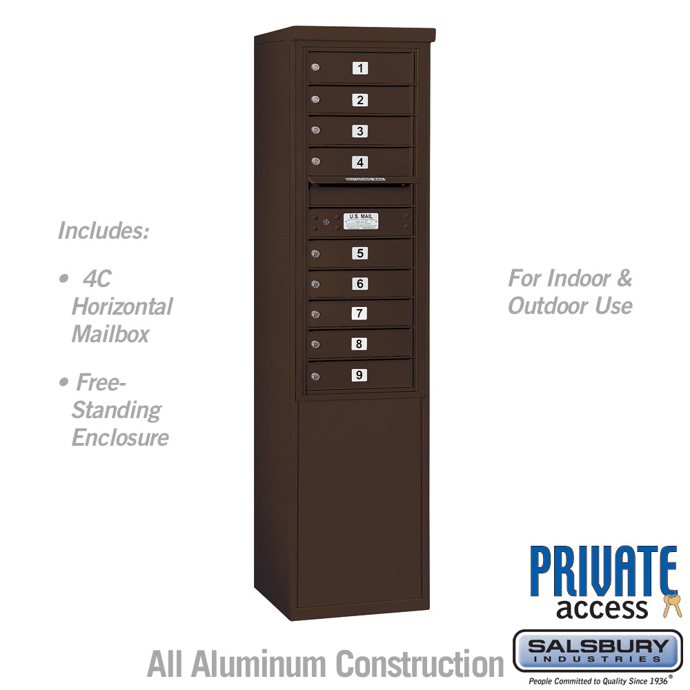 11 Door High Free-Standing 4C Horizontal Mailbox with 9 Doors in Bronze with Private Access