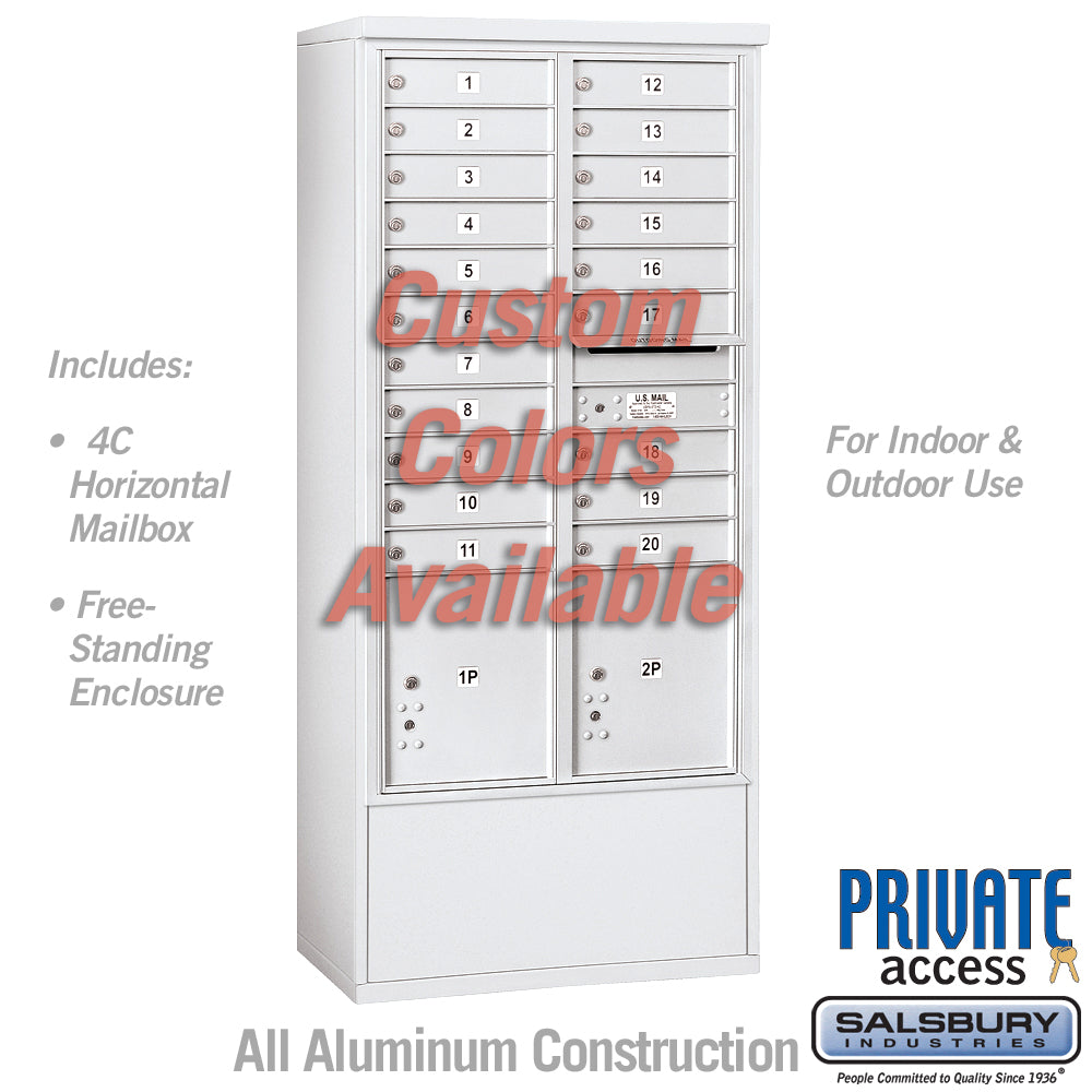 Free-Standing 4C Horizontal Mailbox Unit (Includes 3716D-20CFP Mailbox, 3916D-CST Enclosure and Master Commercial Locks) - Maximum Height Unit (72 1/8 Inches) - Double Column - 20 MB1 Doors / 2 PL4.5's - Custom Color - Front Loading - Private Access