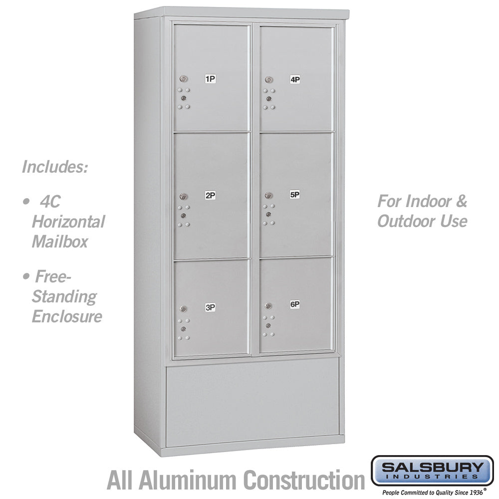 Maximum Height Free-Standing 4C Horizontal Parcel Locker with 6 Parcel Lockers in Aluminum with USPS Access