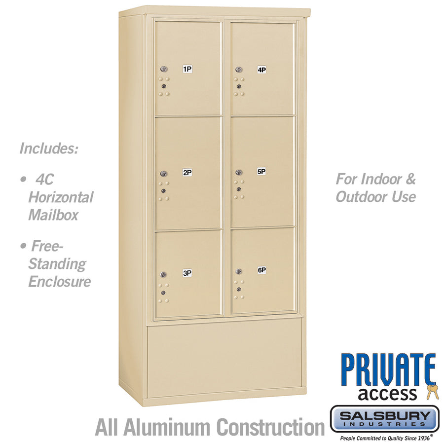 Maximum Height Free-Standing 4C Horizontal Parcel Locker with 6 Parcel Lockers in Sandstone with Private Access