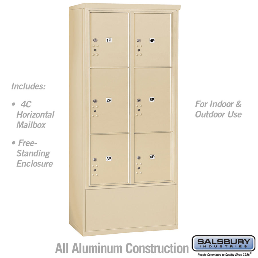 Maximum Height Free-Standing 4C Horizontal Parcel Locker with 6 Parcel Lockers in Sandstone with USPS Access
