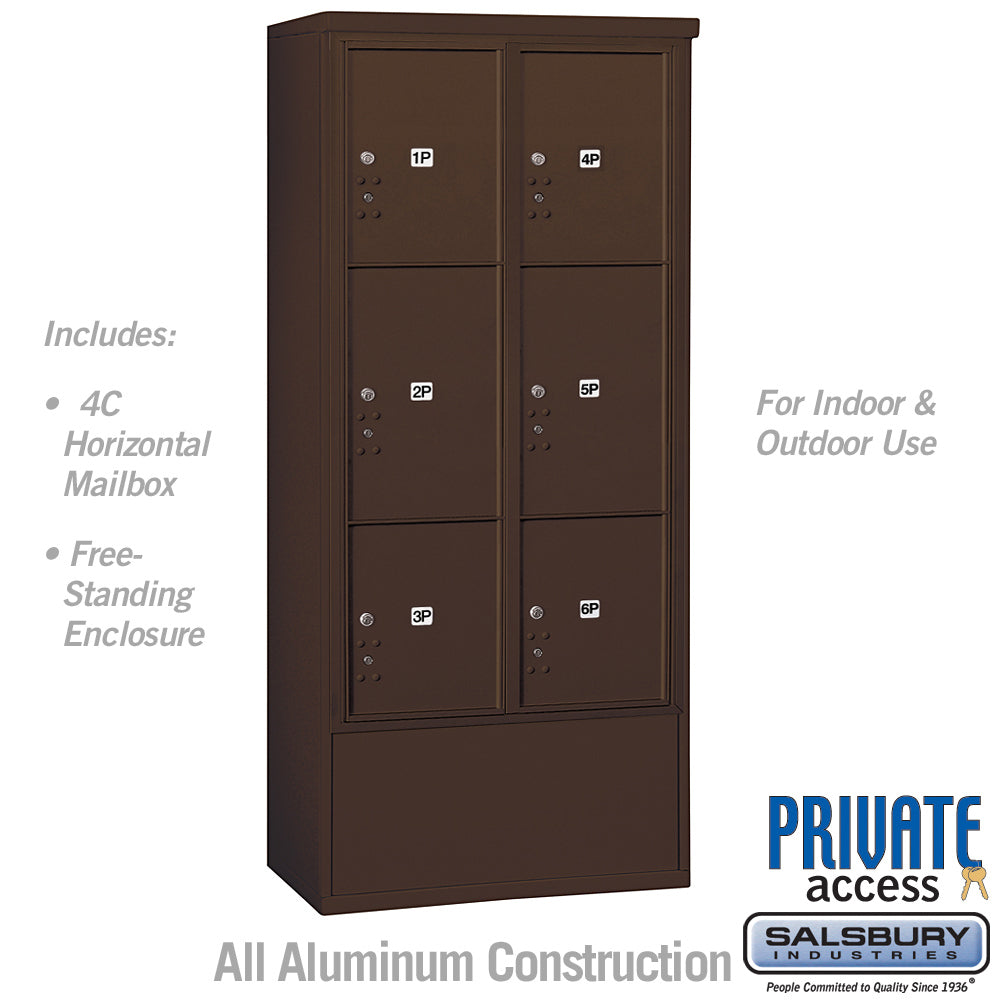 Maximum Height Free-Standing 4C Horizontal Parcel Locker with 6 Parcel Lockers in Bronze with Private Access