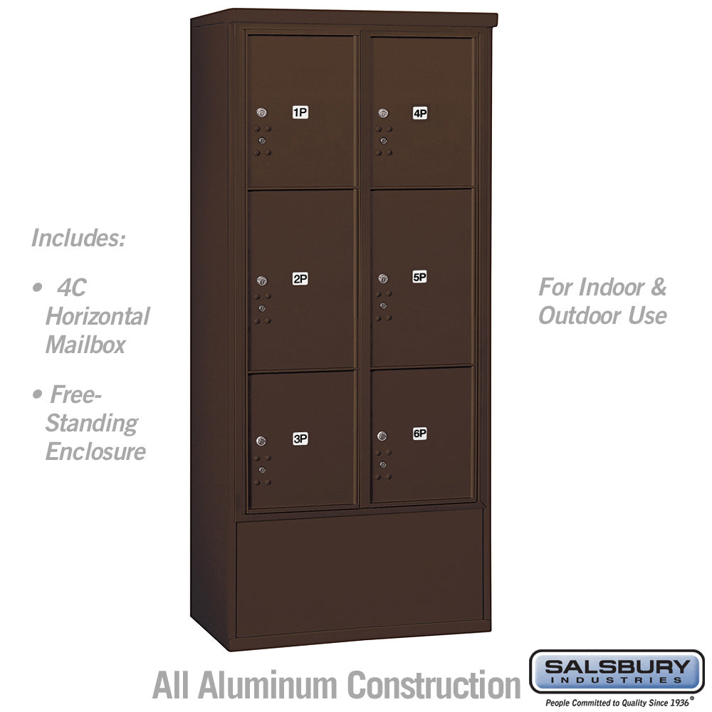 Maximum Height Free-Standing 4C Horizontal Parcel Locker with 6 Parcel Lockers in Bronze with USPS Access