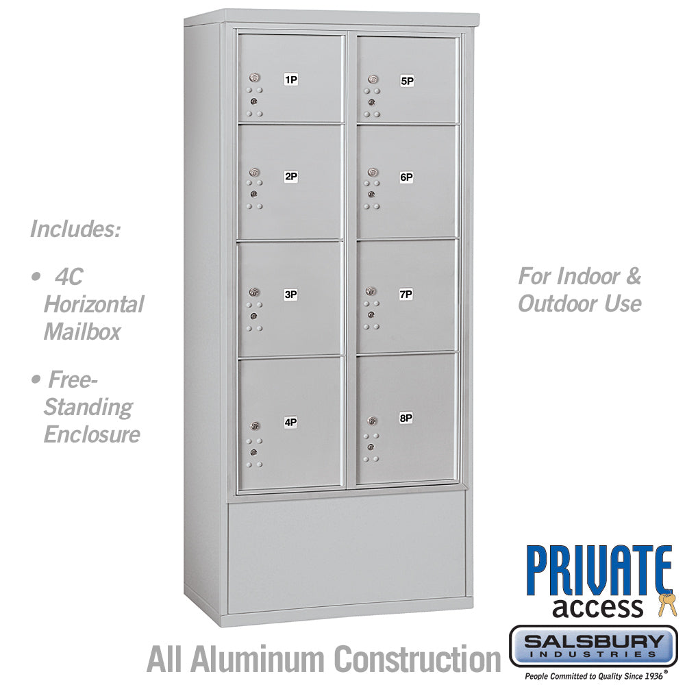 Maximum Height Free-Standing 4C Horizontal Parcel Locker with 8 Parcel Lockers in Aluminum with Private Access 