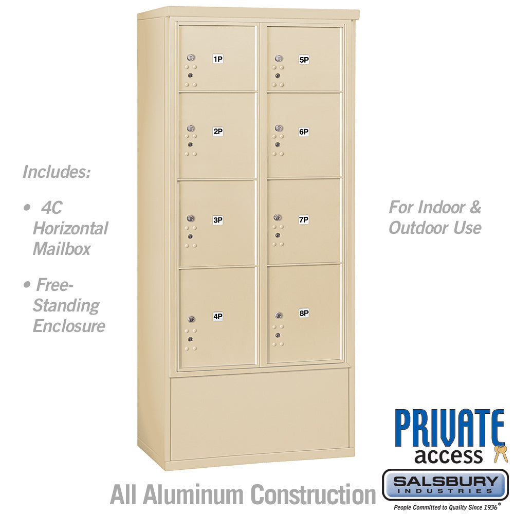 Maximum Height Free-Standing 4C Horizontal Parcel Locker with 8 Parcel Lockers in Sandstone with Private Access 