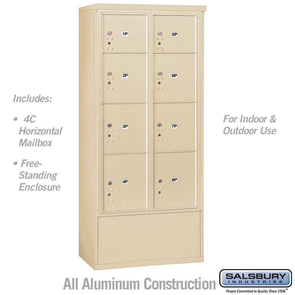 Maximum Height Free-Standing 4C Horizontal Parcel Locker with 8 Parcel Lockers in Sandstone with USPS Access