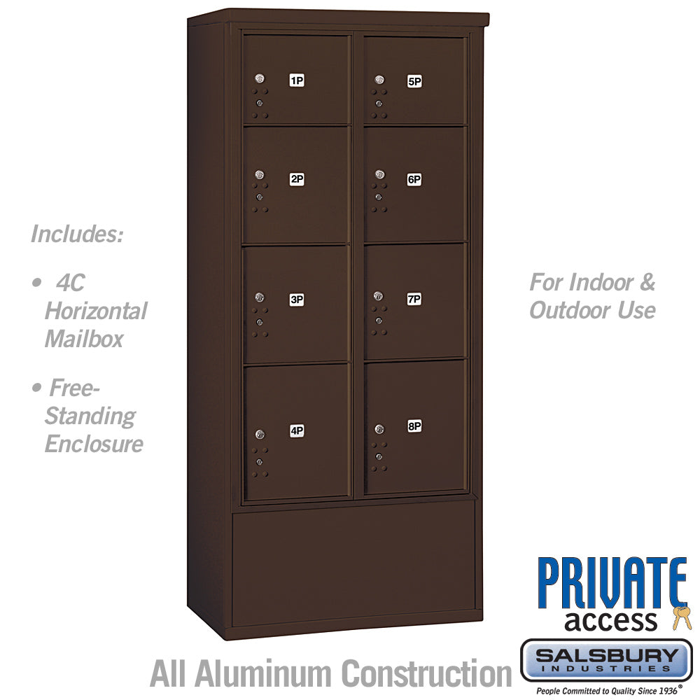 Maximum Height Free-Standing 4C Horizontal Parcel Locker with 8 Parcel Lockers in Bronze with Private Access 