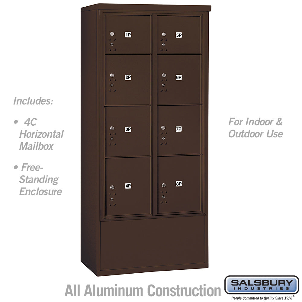 Maximum Height Free-Standing 4C Horizontal Parcel Locker with 8 Parcel Lockers in Bronze with USPS Access