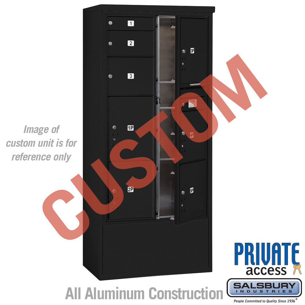 Free-Standing 4C Horizontal Mailbox Unit (Includes 3716D-CBFP Mailbox, 3916D-BLK Enclosure and Master Commercial Locks) - Maximum Height Unit (72 1/8 Inches) - Double Column - Custom Unit - Black - Front Loading - Private Access