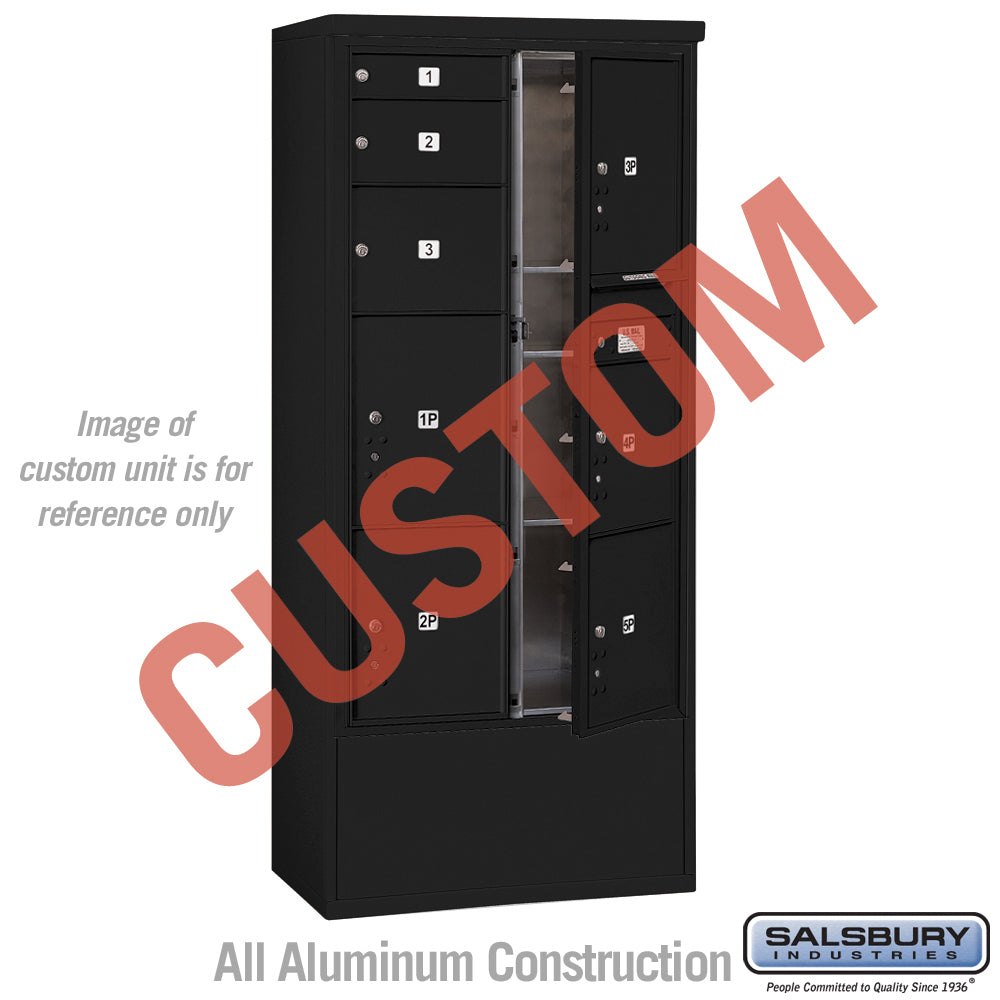 Free-Standing 4C Horizontal Mailbox Unit (Includes 3716D-CBFU Mailbox and 3916D-BLK Enclosure) - Maximum Height Unit (72 1/8 Inches) - Double Column - Custom Unit - Black - Front Loading - USPS Access