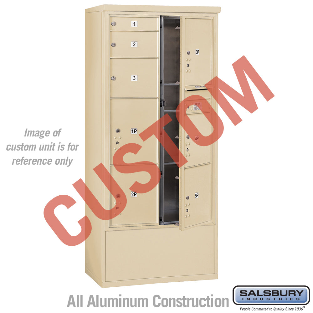 Free-Standing 4C Horizontal Mailbox Unit (Includes 3716D-CSFU Mailbox and 3916D-SAN Enclosure) - Maximum Height Unit (72 1/8 Inches) - Double Column - Custom Unit - Sandstone - Front Loading - USPS Access