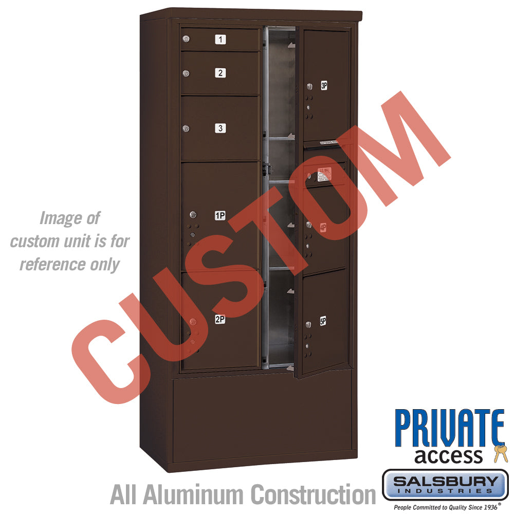 Free-Standing 4C Horizontal Mailbox Unit (Includes 3716D-CZFP Mailbox, 3916D-BRZ Enclosure and Master Commercial Locks) - Maximum Height Unit (72 1/8 Inches) - Double Column - Custom Unit - Bronze - Front Loading - Private Access