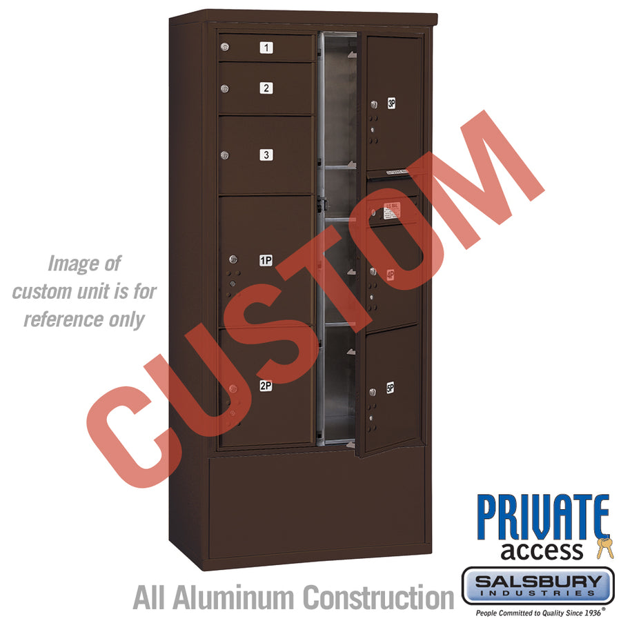 Free-Standing 4C Horizontal Mailbox Unit (Includes 3716D-CZFP Mailbox, 3916D-BRZ Enclosure and Master Commercial Locks) - Maximum Height Unit (72 1/8 Inches) - Double Column - Custom Unit - Bronze - Front Loading - Private Access