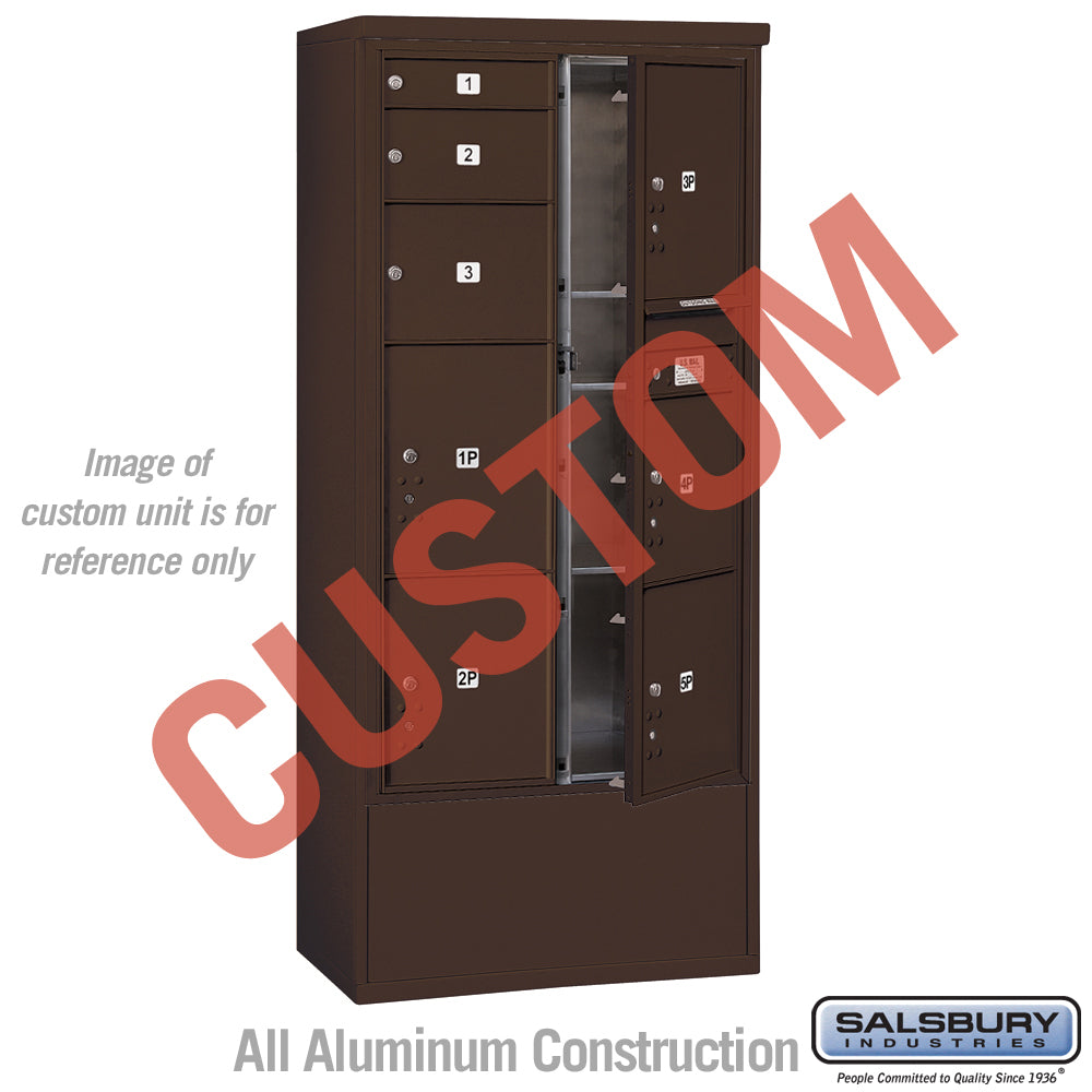 Free-Standing 4C Horizontal Mailbox Unit (Includes 3716D-CZFU Mailbox and 3916D-BRZ Enclosure) - Maximum Height Unit (72 1/8 Inches) - Double Column - Custom Unit - Bronze - Front Loading - USPS Access