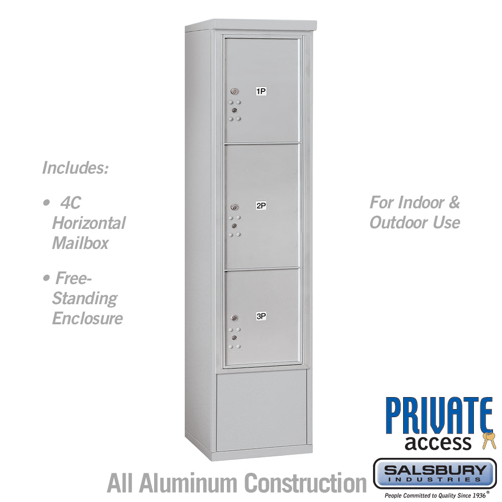 Maximum Height Free-Standing 4C Horizontal Parcel Locker with 3 Parcel Lockers in Aluminum with Private Access