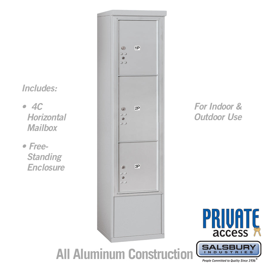 Maximum Height Free-Standing 4C Horizontal Parcel Locker with 3 Parcel Lockers in Aluminum with Private Access