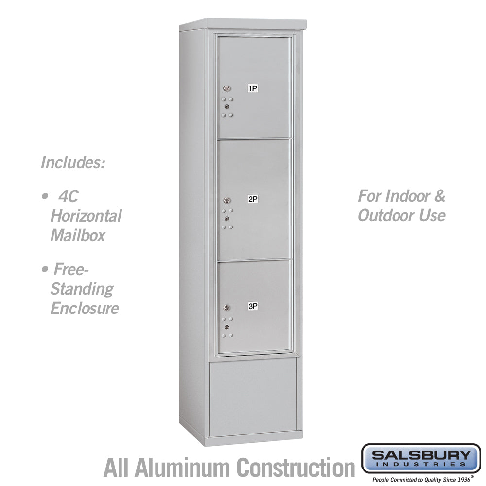 Maximum Height Free-Standing 4C Horizontal Parcel Locker with 3 Parcel Lockers in Aluminum with USPS Access