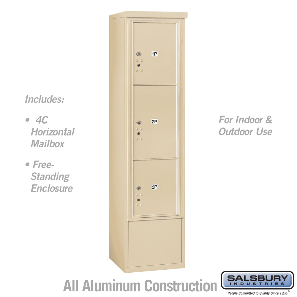 Maximum Height Free-Standing 4C Horizontal Parcel Locker with 3 Parcel Lockers in Sandstone with USPS Access
