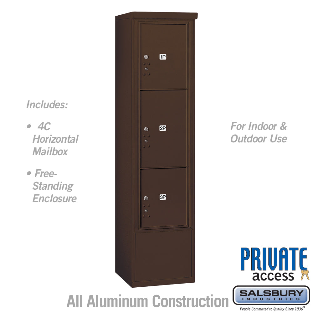 Maximum Height Free-Standing 4C Horizontal Parcel Locker with 3 Parcel Lockers in Bronze with Private Access