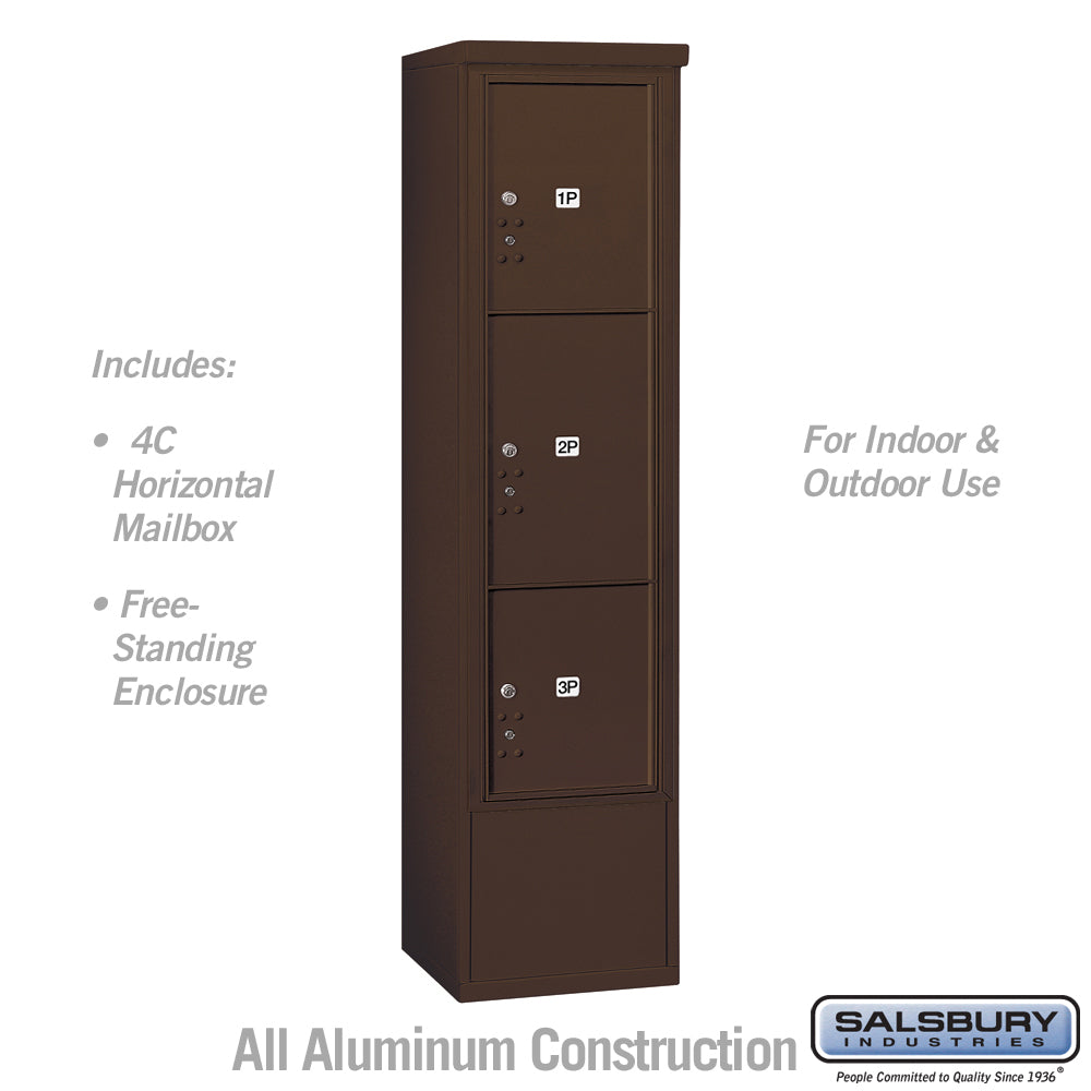 Maximum Height Free-Standing 4C Horizontal Parcel Locker with 3 Parcel Lockers in Bronze with USPS Access