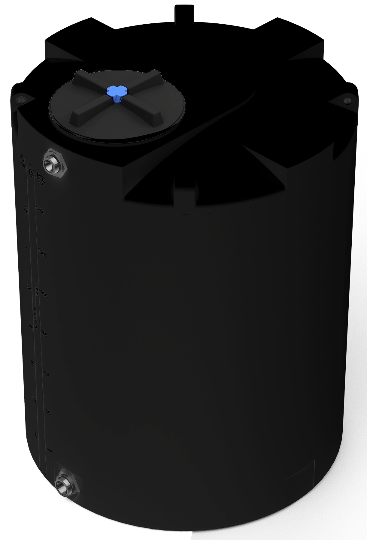 400 GAL PROCHEM® POTABLE WATER TANK W/BULKHEAD FITTINGS - LPE 1.0 FDA - BLACK  - DIA 47" x HGT 62" - LID 16" - BH FITTING T 1.5” / B 2” 